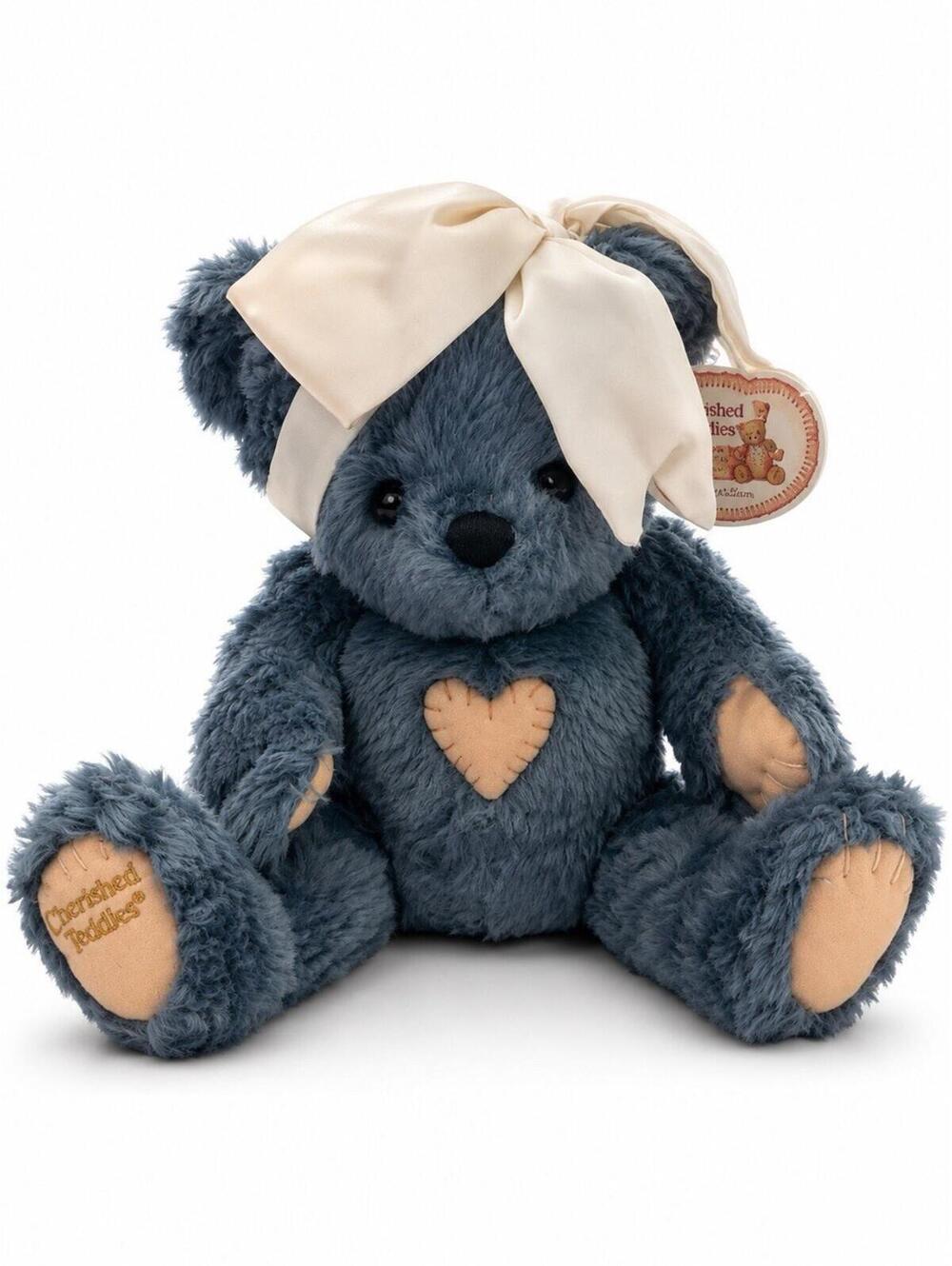 Vintage Cherished Teddies Limited Edition Blue Bear Plush White Bow Heart 199